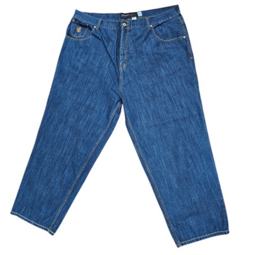 Rocawear Woman's Blue Denim Jeans Size W46‎ Relaxed Fit Embroidered Logo Y2K